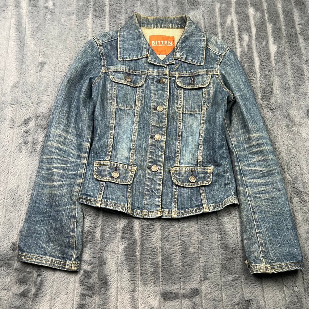 Bitten Sarah Jessica Parker Womens Medium Wash Denim Trucker Jacket RN98572